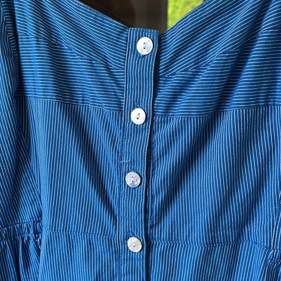 Madewell Button Front Tiered Cotton Midi Dress | Stripe Cerulean Blue | Size 12 - Picture 5 of 12